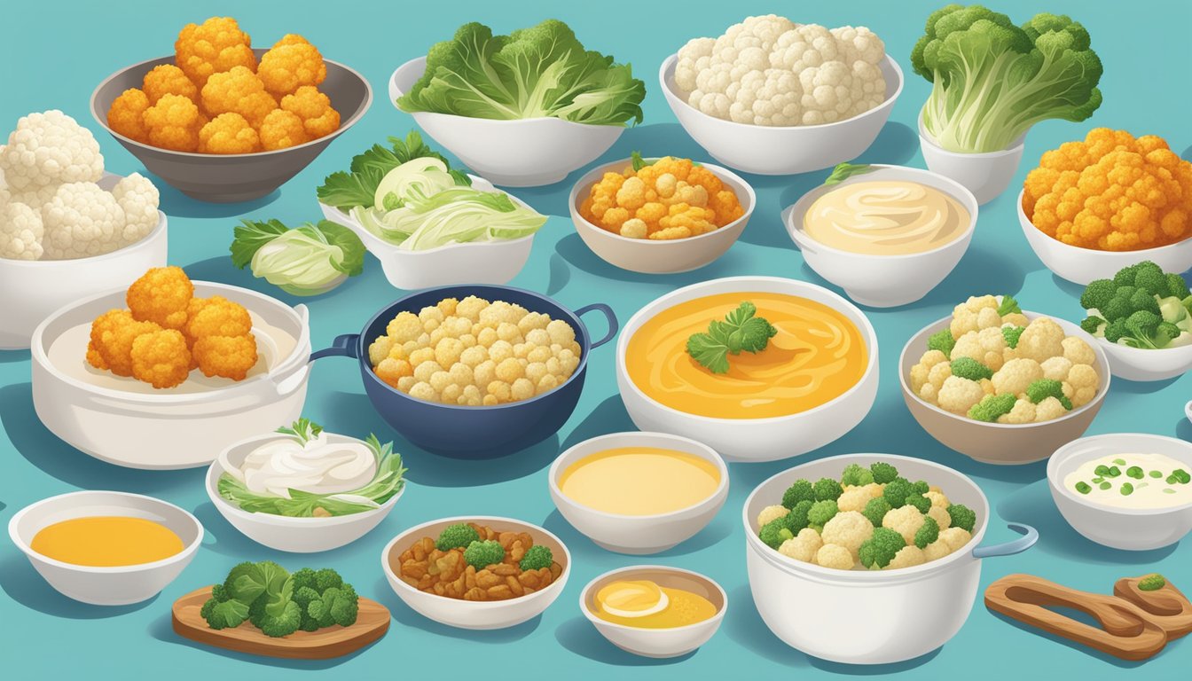 A colorful array of dishes made with cauliflower, from creamy soups to crispy cauliflower wings, showcasing its versatile nutritional benefits