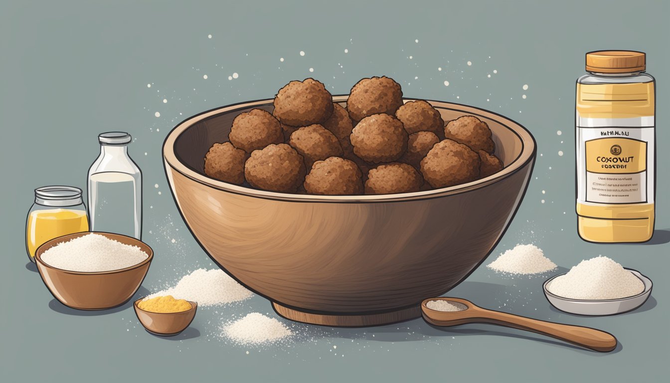 A bowl of meatballs with coconut flour being mixed in as a binding agent