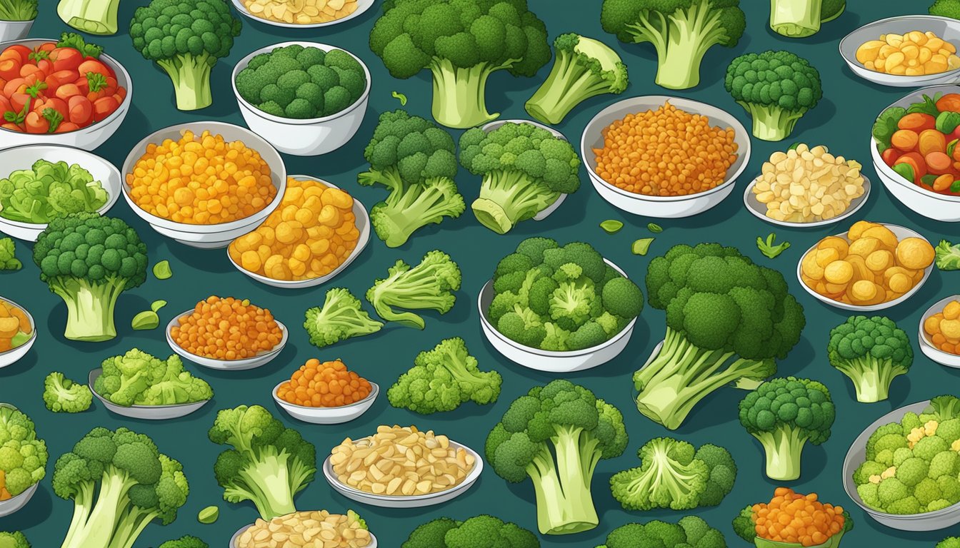 A colorful array of broccoli dishes arranged on a table, from salads to stir-fries, showcasing the versatility and nutritional benefits of the vegetable