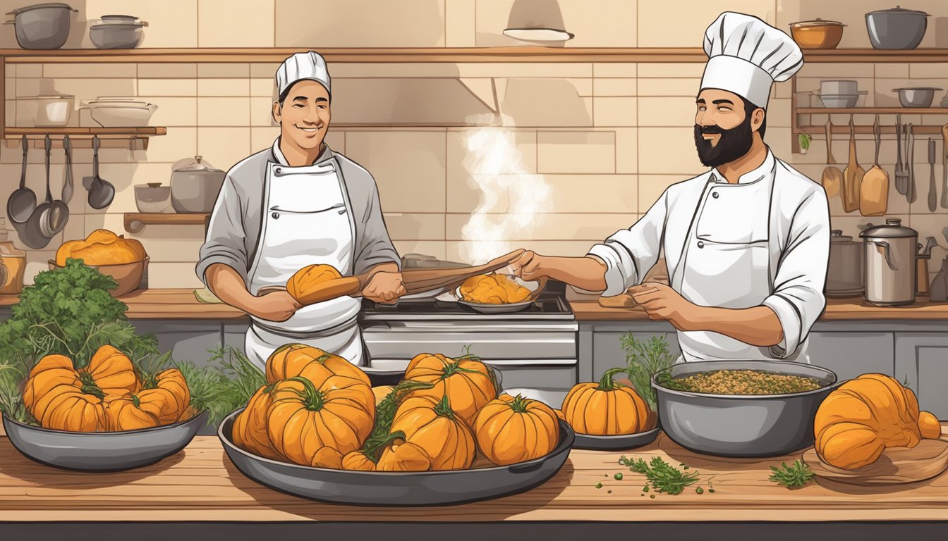 A chef roasts butternut squash with herbs and spices, simmers it in a savory broth, and purees it into a creamy sauce for a variety of hearty meals