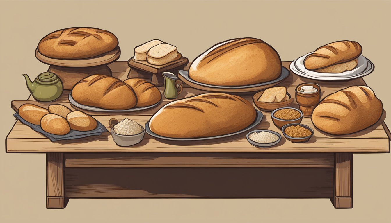 A table adorned with sourdough loaves, surrounded by symbols of various religious and cultural traditions