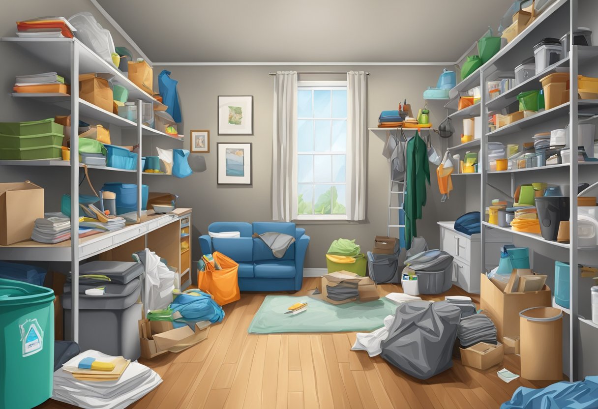 A cluttered room transformed into a clean, organized space after junk removal services. Trash bags and unwanted items removed, leaving a healthier living environment