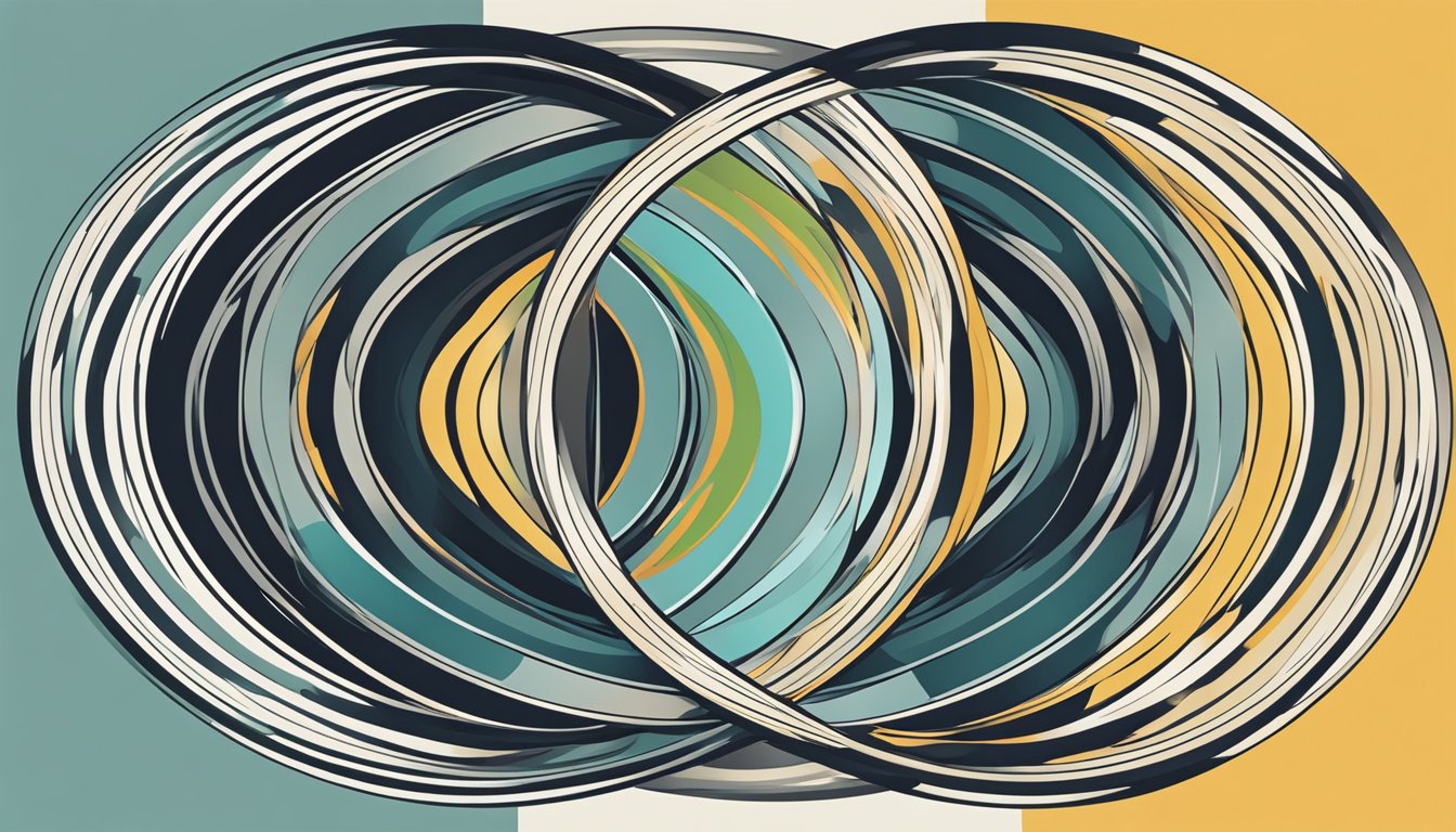 Et enkelt, abstrakt bilde av to overlappende sirkler, en inni den andre, med et tydelig design eller mønster i hver sirkel