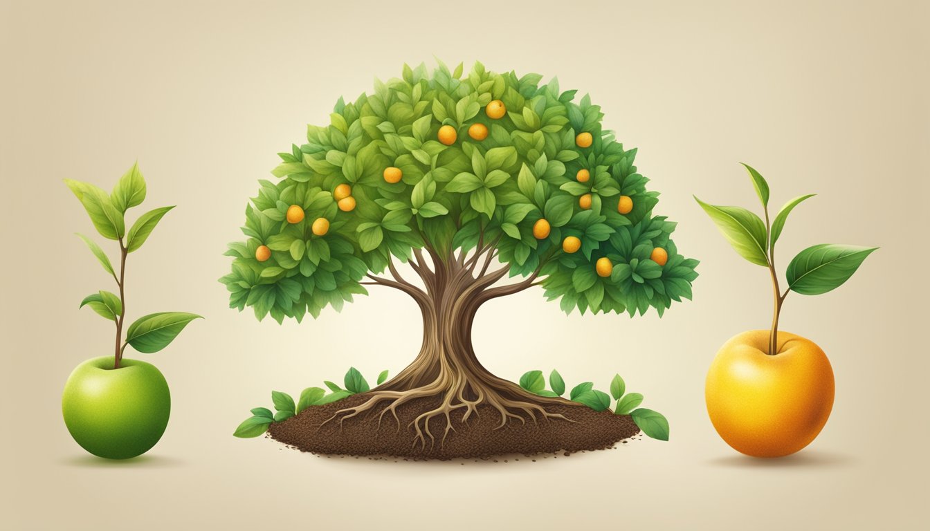 Et merkevarelogo som utvikler seg fra en spire, vokser til et tre, og til slutt bærer frukt