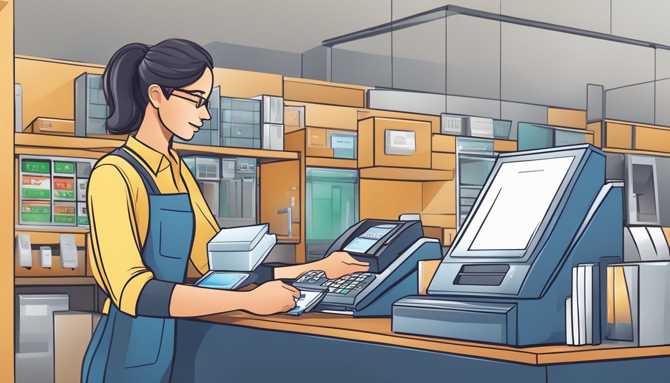 En kasserer som behandler en betaling gjennom et integrert kassesystem