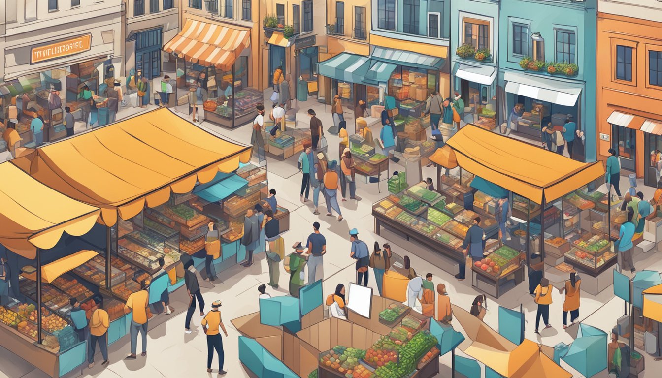 Et travelt marked med ulike leverandører og kunder som deltar i transaksjoner og bruker forskjellige betalingsløsninger.