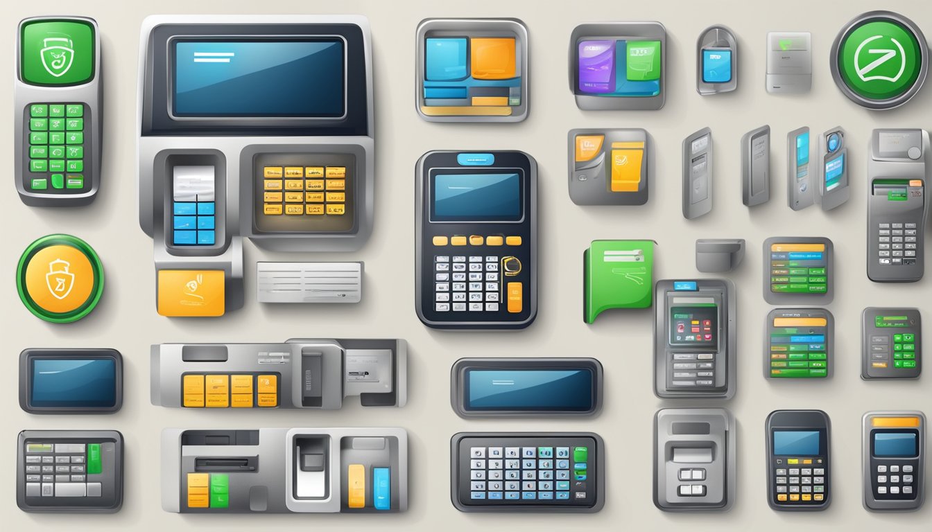 En sikker betalingsterminal med samsvarssymboler og sikkerhetsfunksjoner