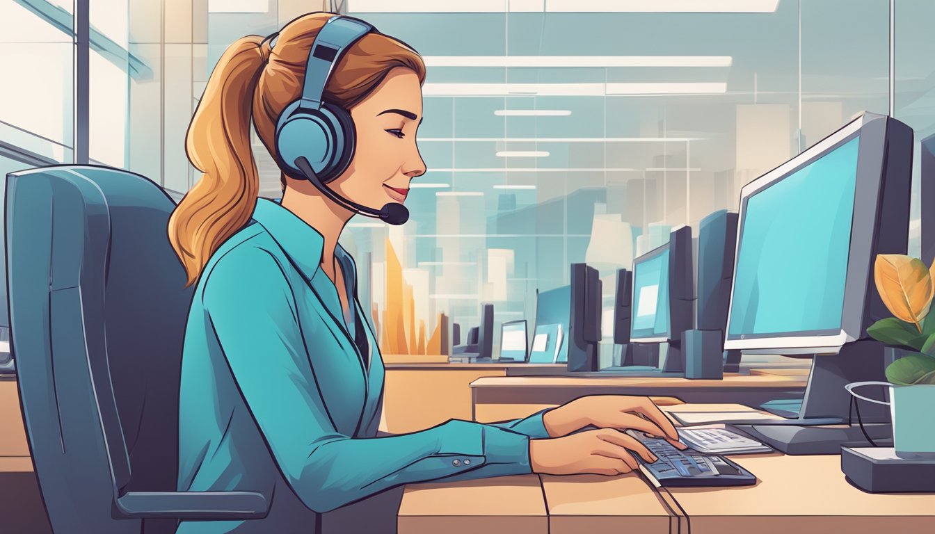 En kundeservicerepresentant som hjelper en klient med betalingsløsninger på en støttende og personlig måte