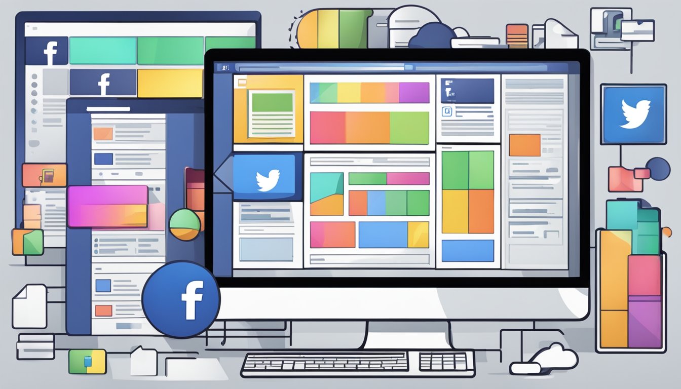 En dataskjerm som viser ulike Facebook-annonser