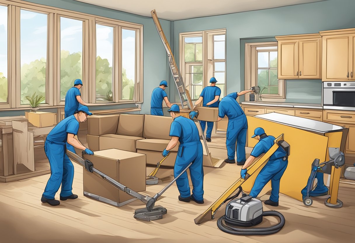 A team of professionals carefully dismantling and removing furniture from a home, efficiently and safely