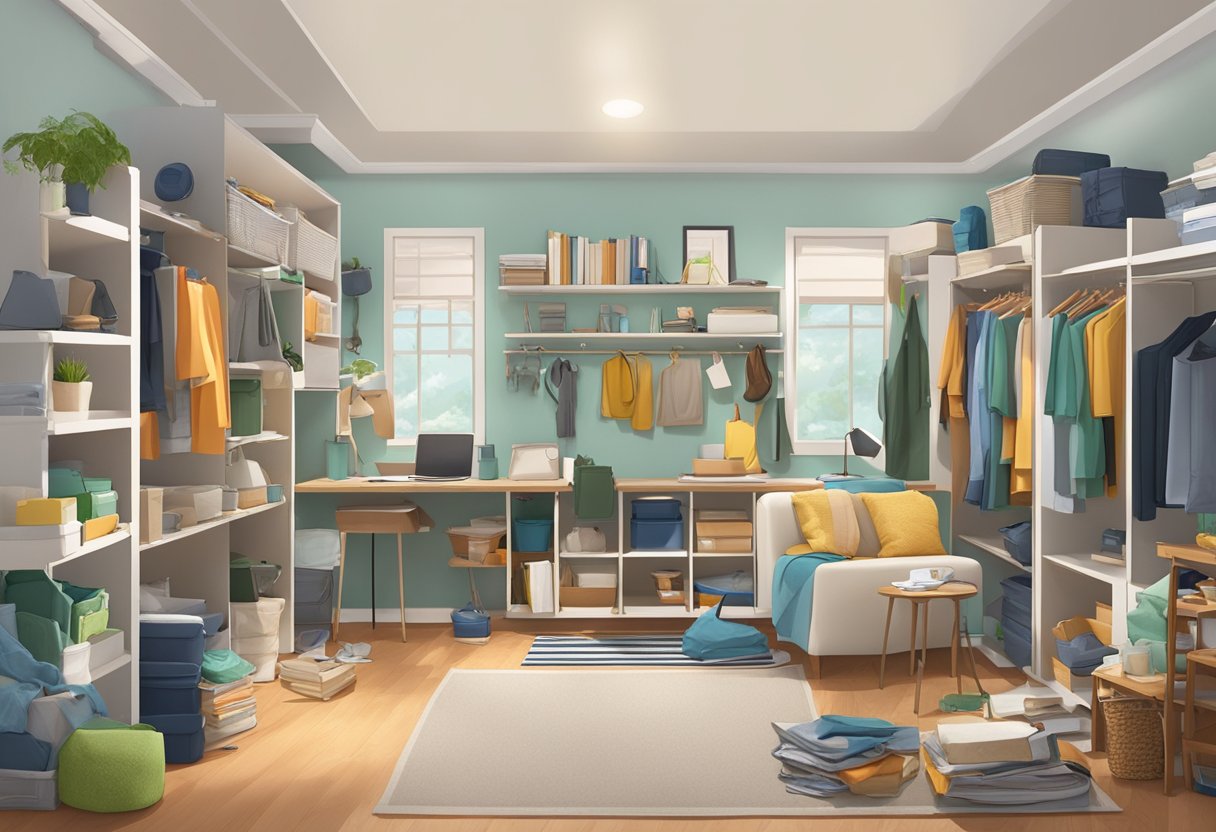 A cluttered room transformed into a clean and spacious area after junk removal service. Items are neatly organized and space feels open and inviting