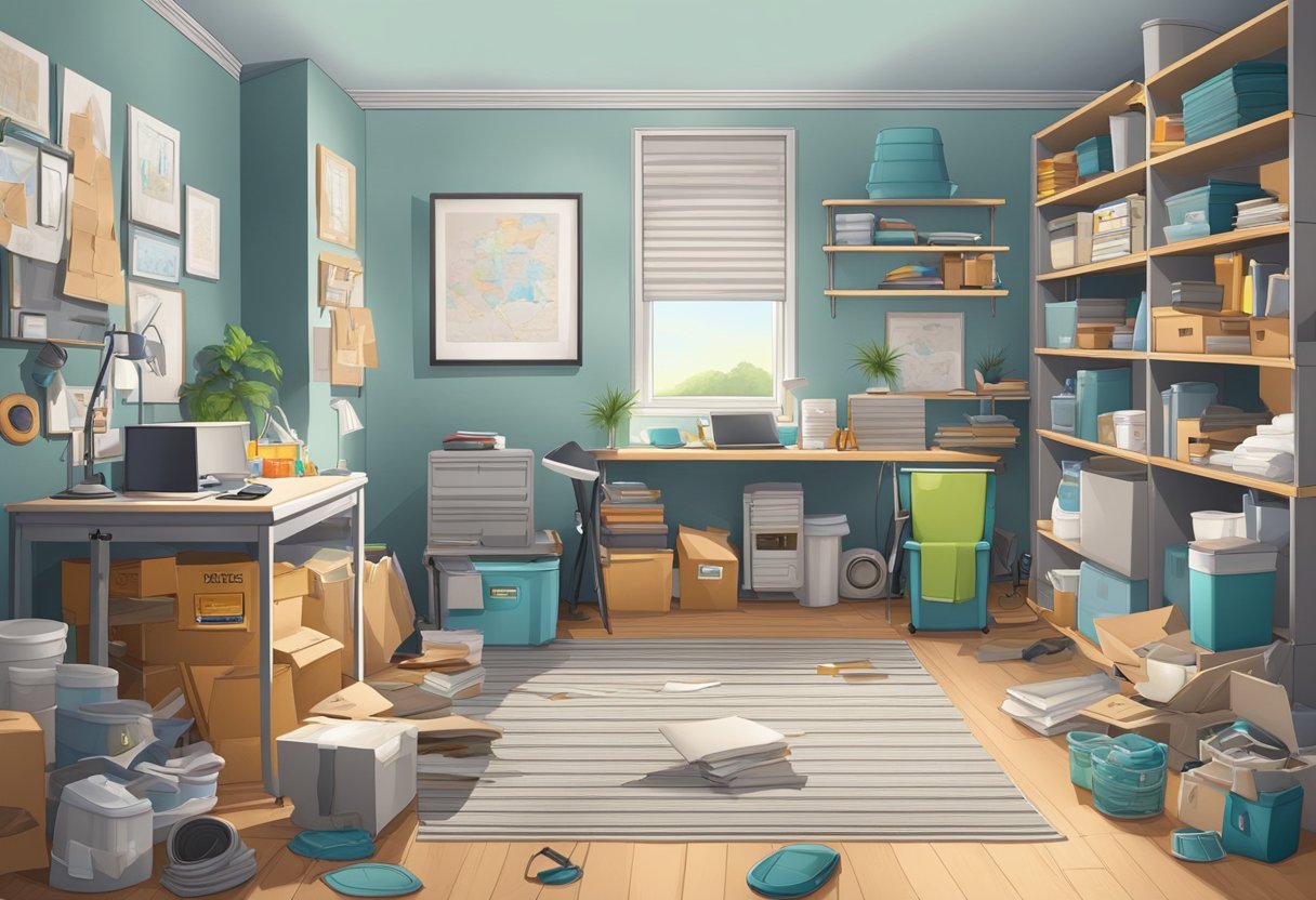 A cluttered room transformed into a clean, spacious area after professional junk removal. Items are neatly organized or disposed of, creating a sense of order and cleanliness