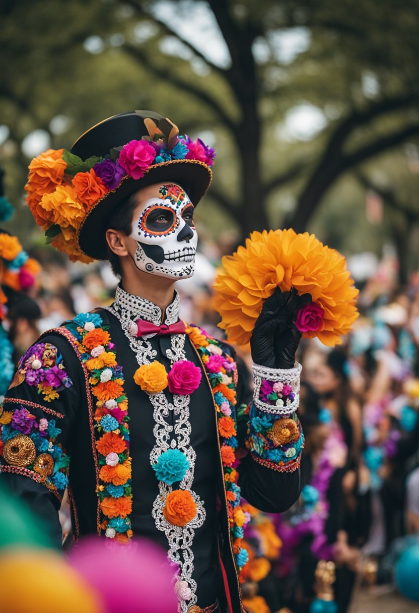 The Dia de los Muertos parade winds through Waco parks, with colorful floats, traditional music, and vibrant decorations