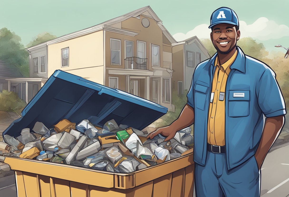 A property manager in Atlanta overseeing proper waste disposal with a junk removal service clearing out debris and recycling materials