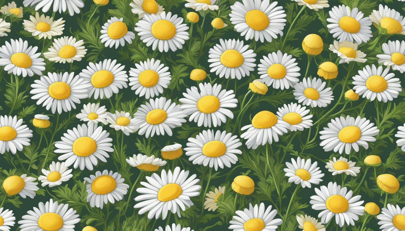 Fresh chamomile flowers spread out on a dehydrator tray, surrounded by a serene and peaceful setting