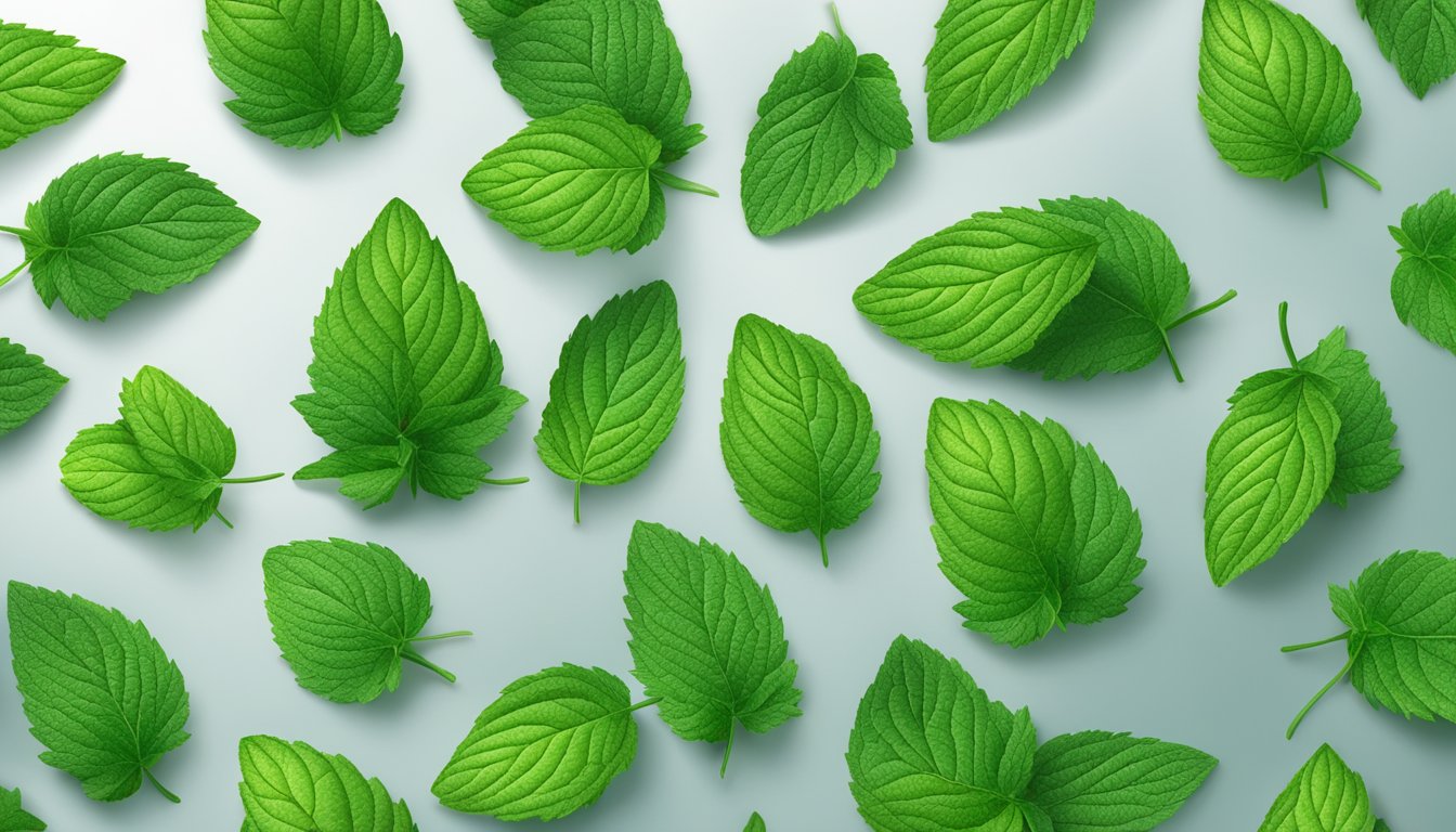 Fresh mint leaves arranged on a dehydrator tray, set to low heat