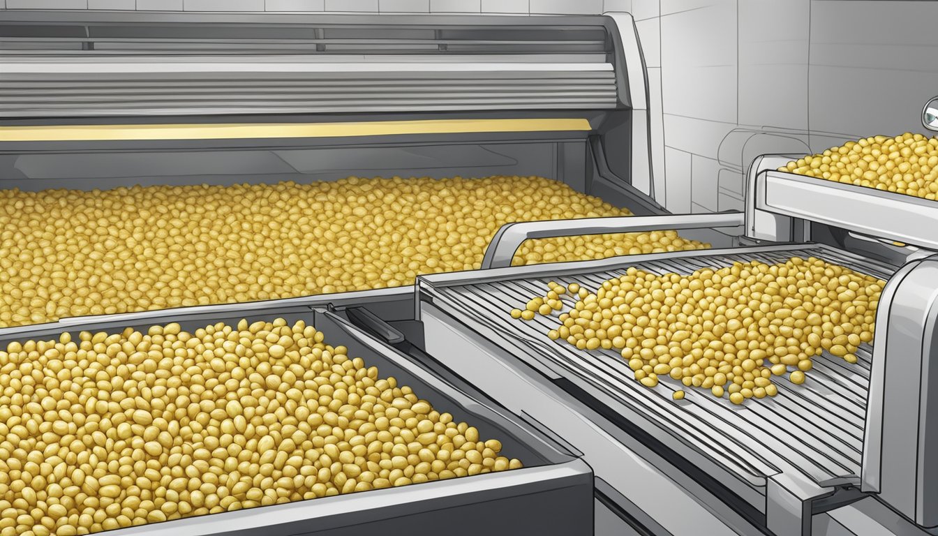 A pile of fresh corn silk laid out on a mesh dehydrator tray, with the dehydrator machine running in the background