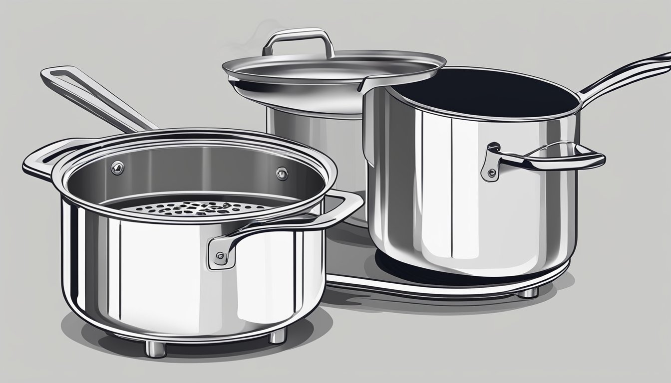 A double boiler set-up with a pot of simmering water and a heatproof bowl on top, used for gentle cooking or melting ingredients