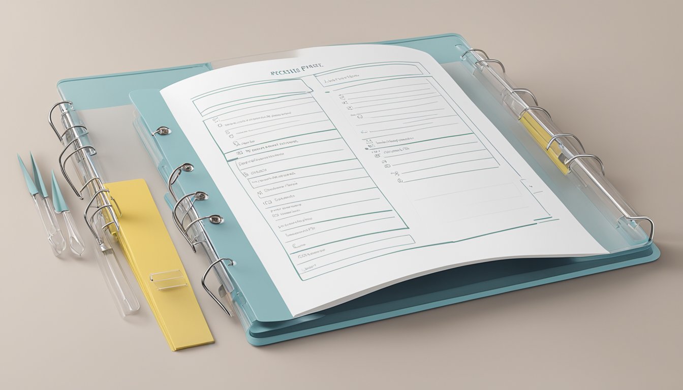 A well-organized recipe binder with labeled dividers and clear plastic sleeves for easy access to each recipe