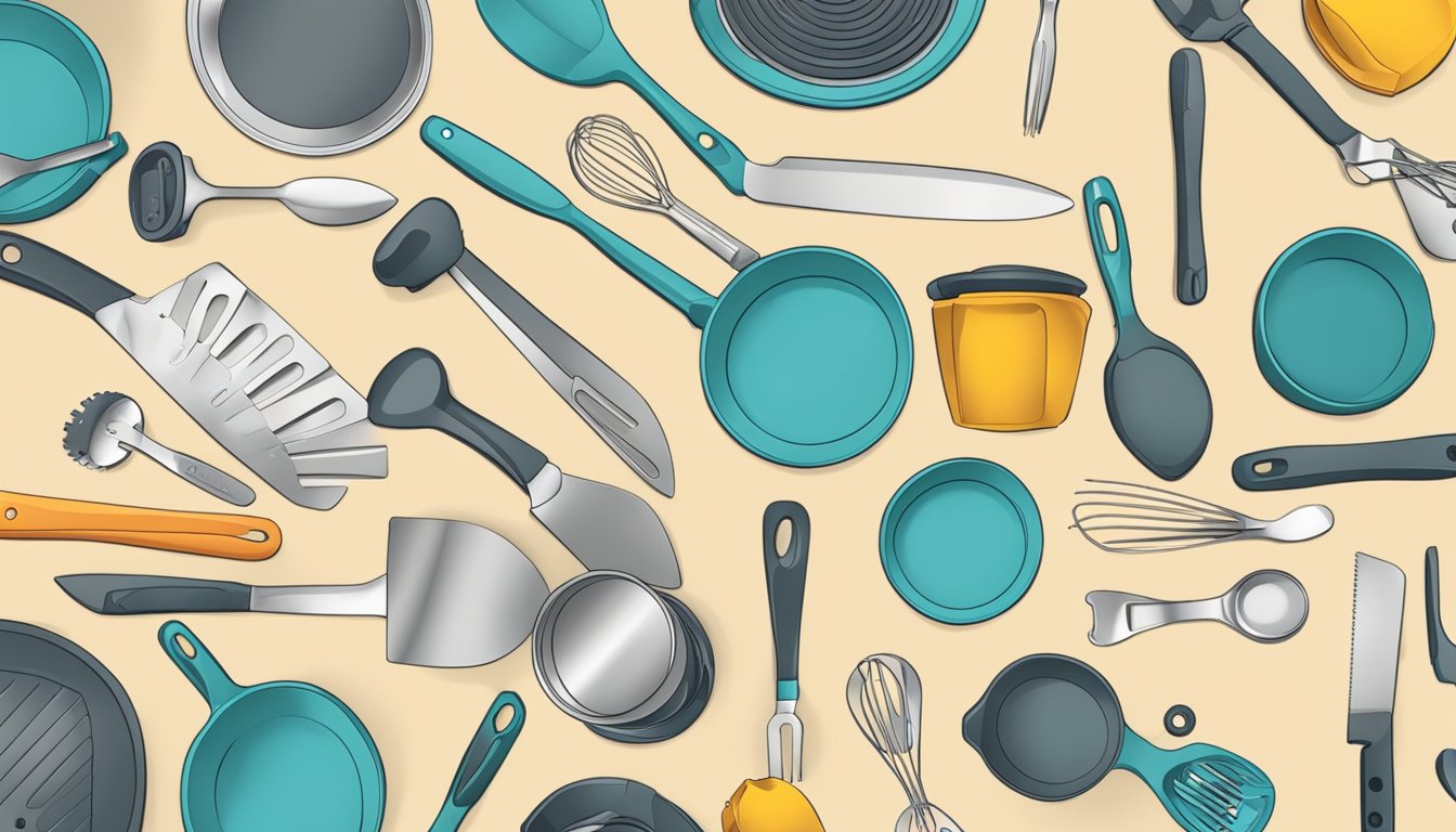 A kitchen counter with cluttered utensils being replaced by multi-purpose tools