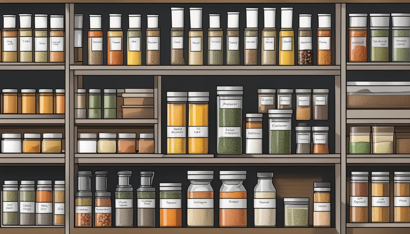 A neatly organized spice cabinet with labeled containers and easy access