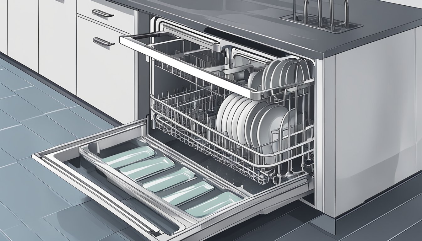 A dishwasher with neatly arranged dishes, glasses, and utensils, maximizing space and ensuring proper water flow for efficient cleaning