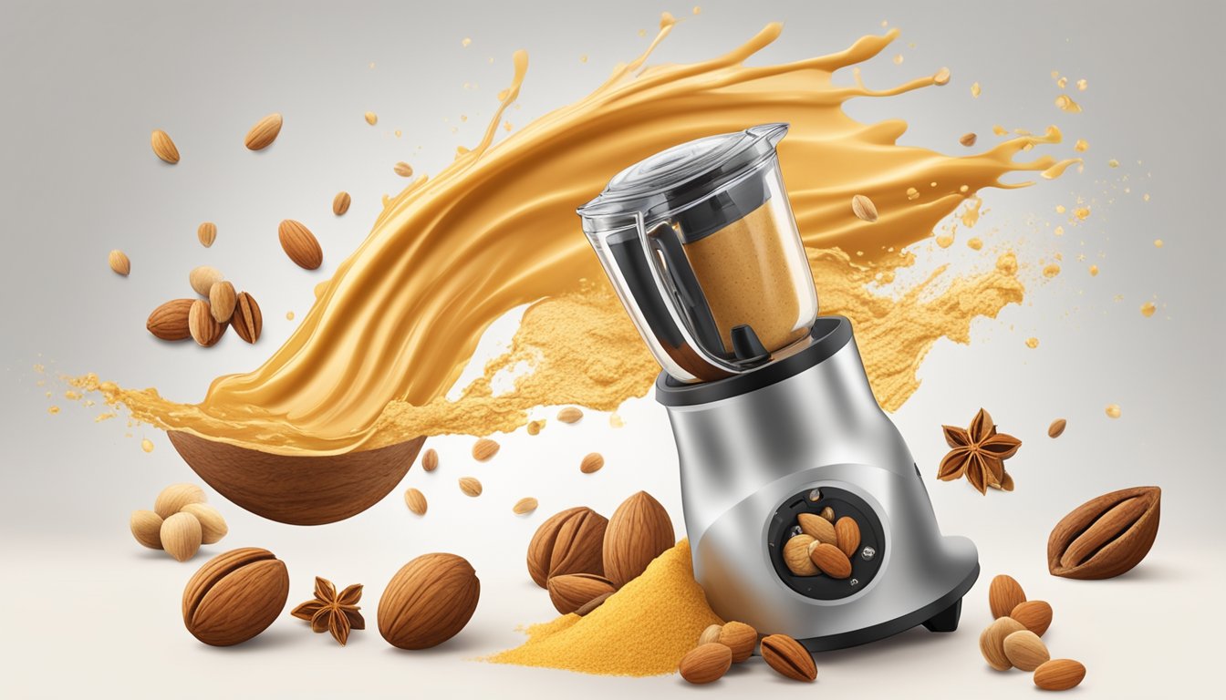 A high-speed blender whirling with nuts, honey, and spices to create flavorful nut butters