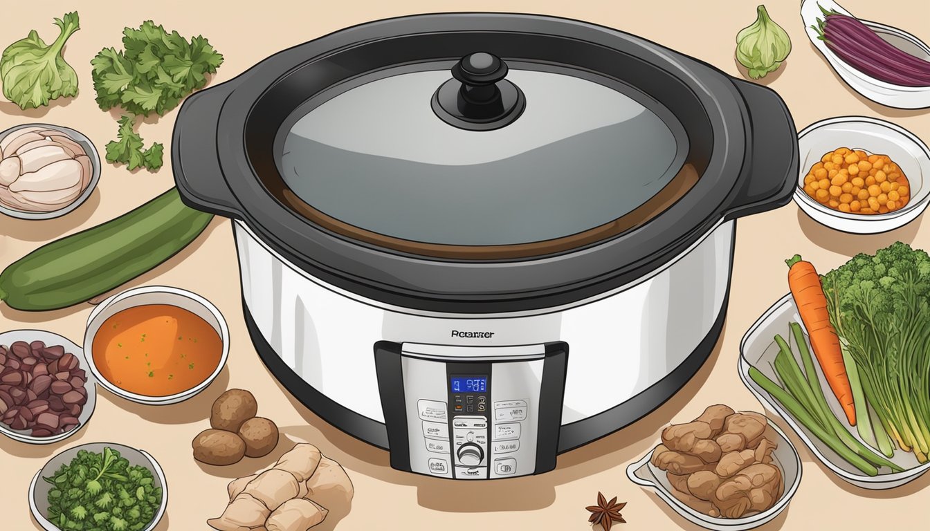 A variety of ingredients, including vegetables, meats, and spices, are being placed into a slow cooker, ready to be set and left to cook for a delicious, non-stew dish