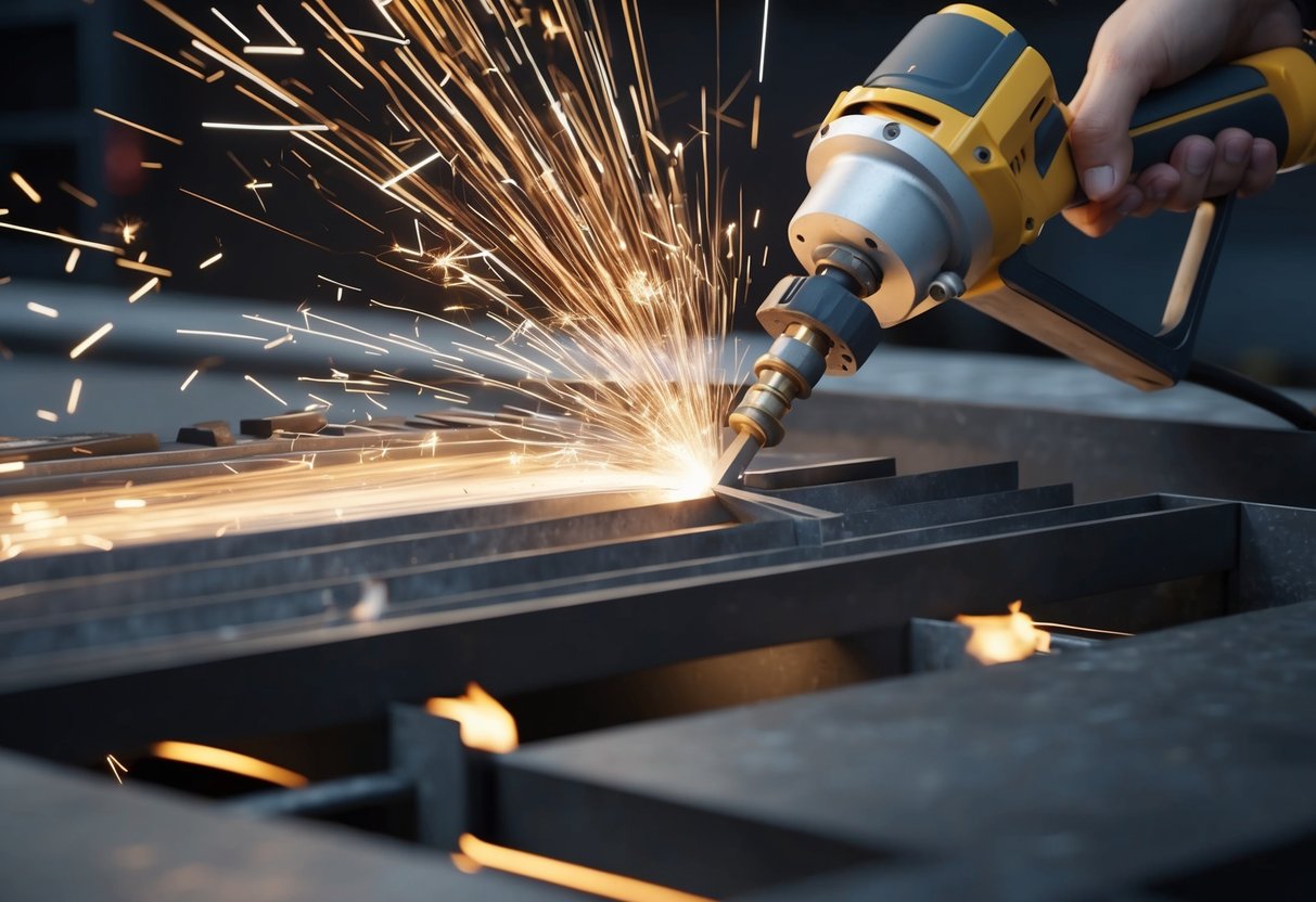 Plazma kesici metali hassas bir şekilde keserken kıvılcımlar uçuşuyor