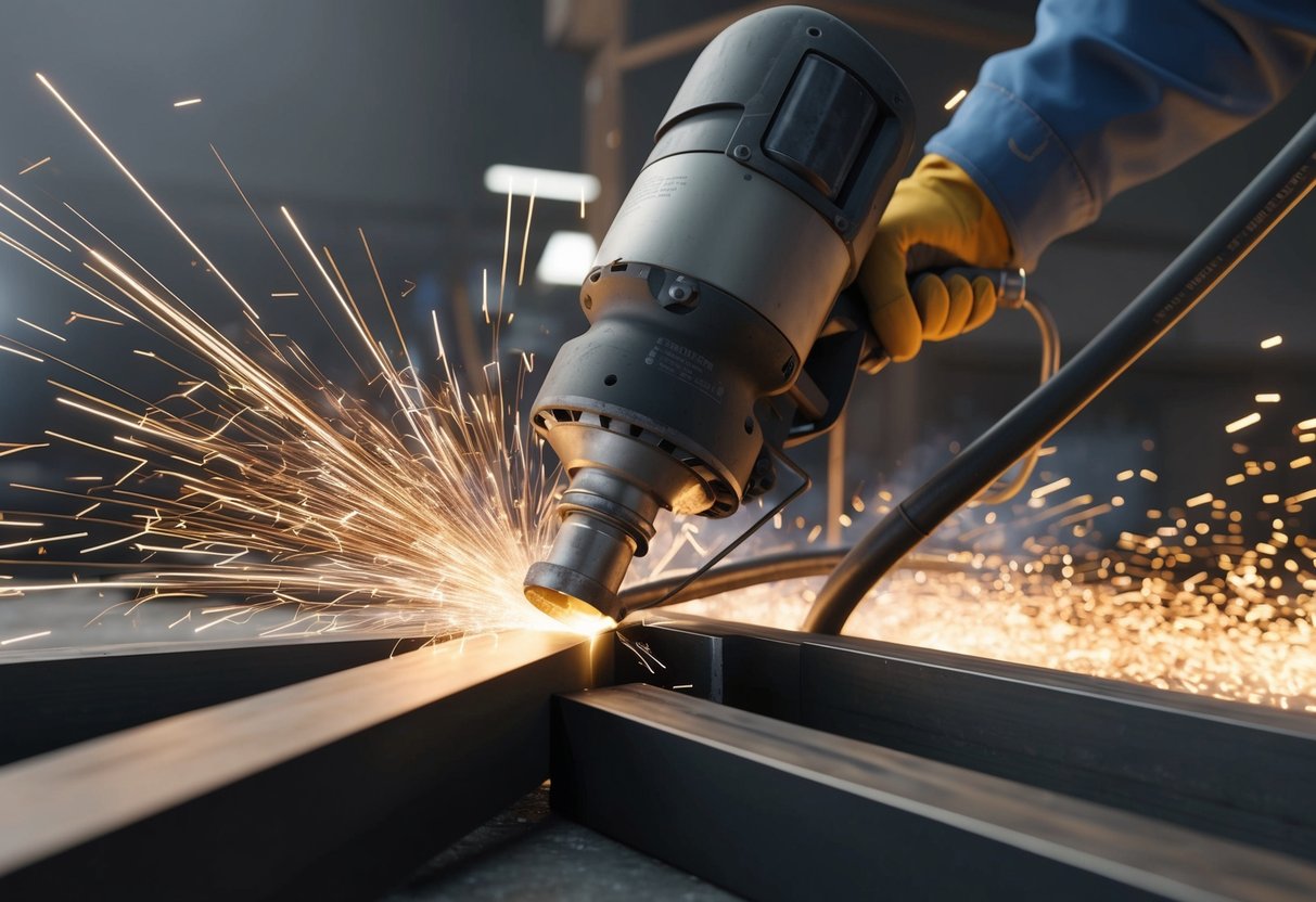 Plazma kesici metali keserken kıvılcımlar uçarak minimum cürufla temiz, hassas kenarlar oluşturur