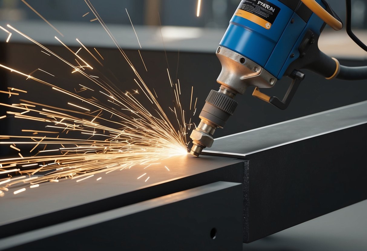 Plazma kesici metali keserken kıvılcımlar uçuşur ve minimum ısı bozulmasıyla temiz, hassas kenarlar oluşturulur