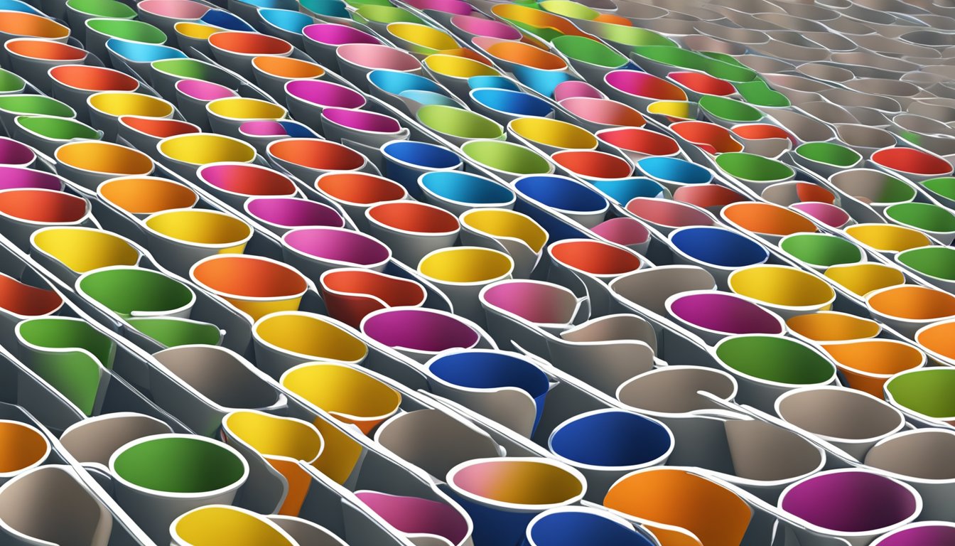 A cup pouring out 48 teaspoons, with a conversion table in the background