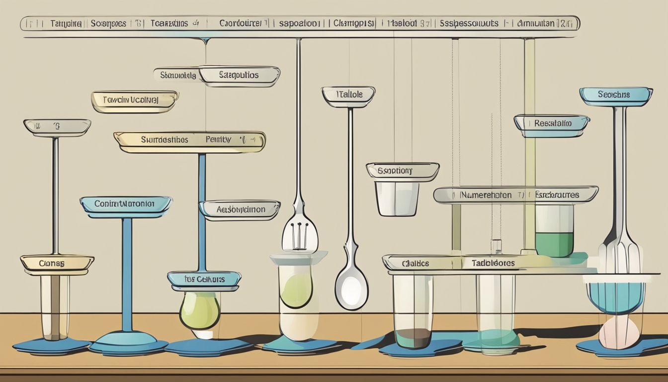 A table with labeled columns for teaspoons and tablespoons, with corresponding numerical values