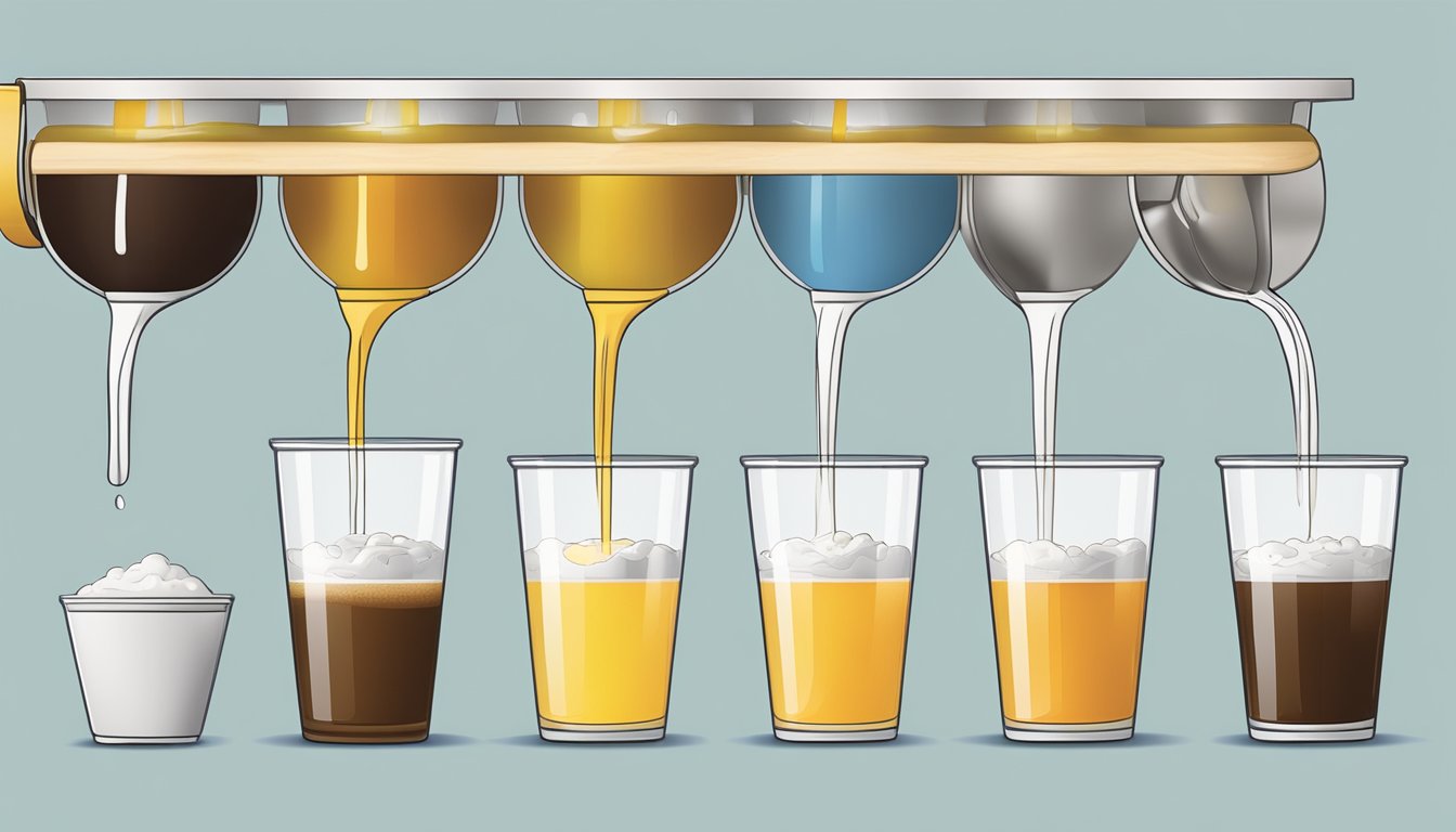 A quart pouring into a measuring cup, with pints filling up to demonstrate the conversion