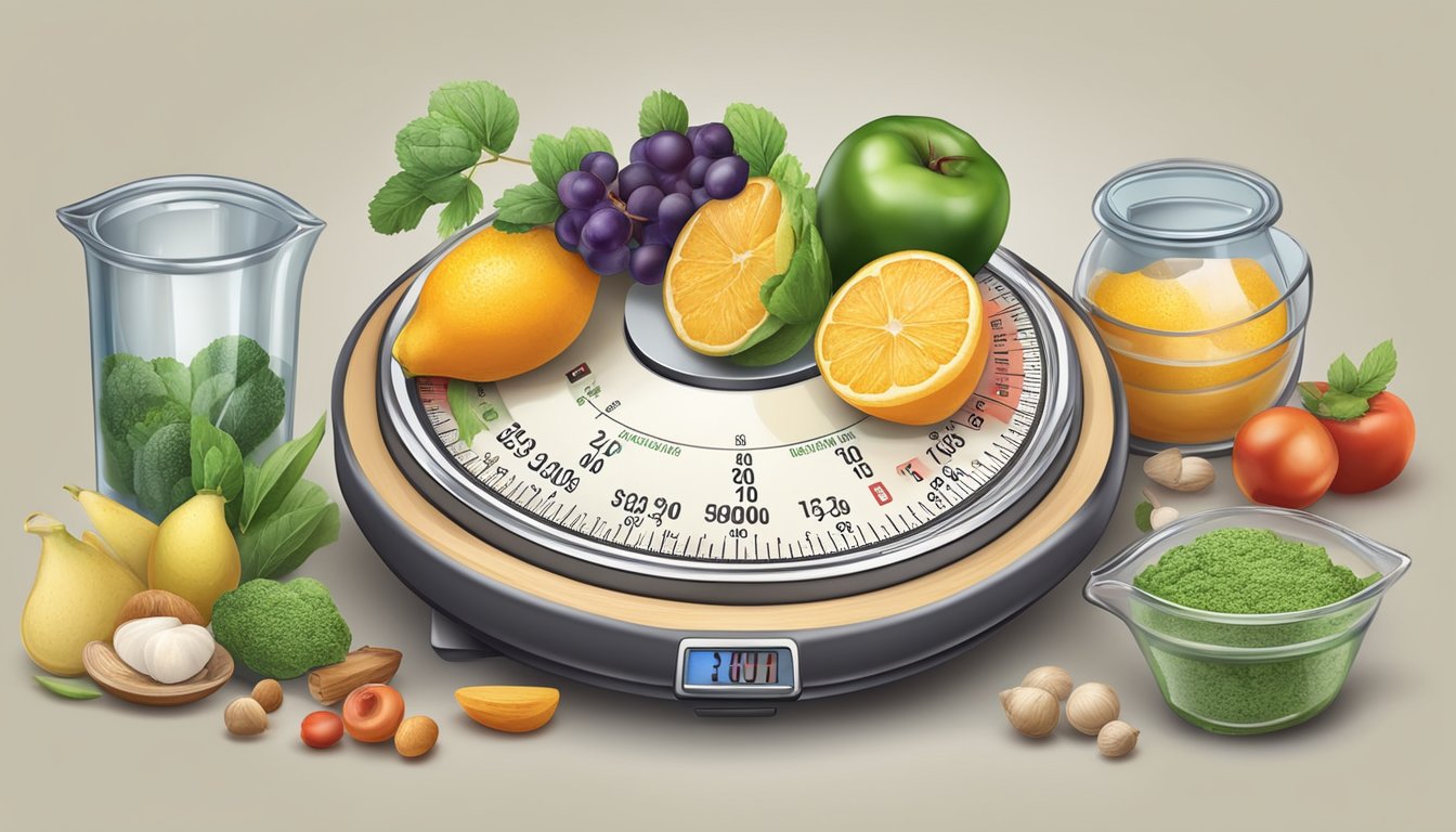 A kitchen scale with various ingredients being weighed in precise measurements