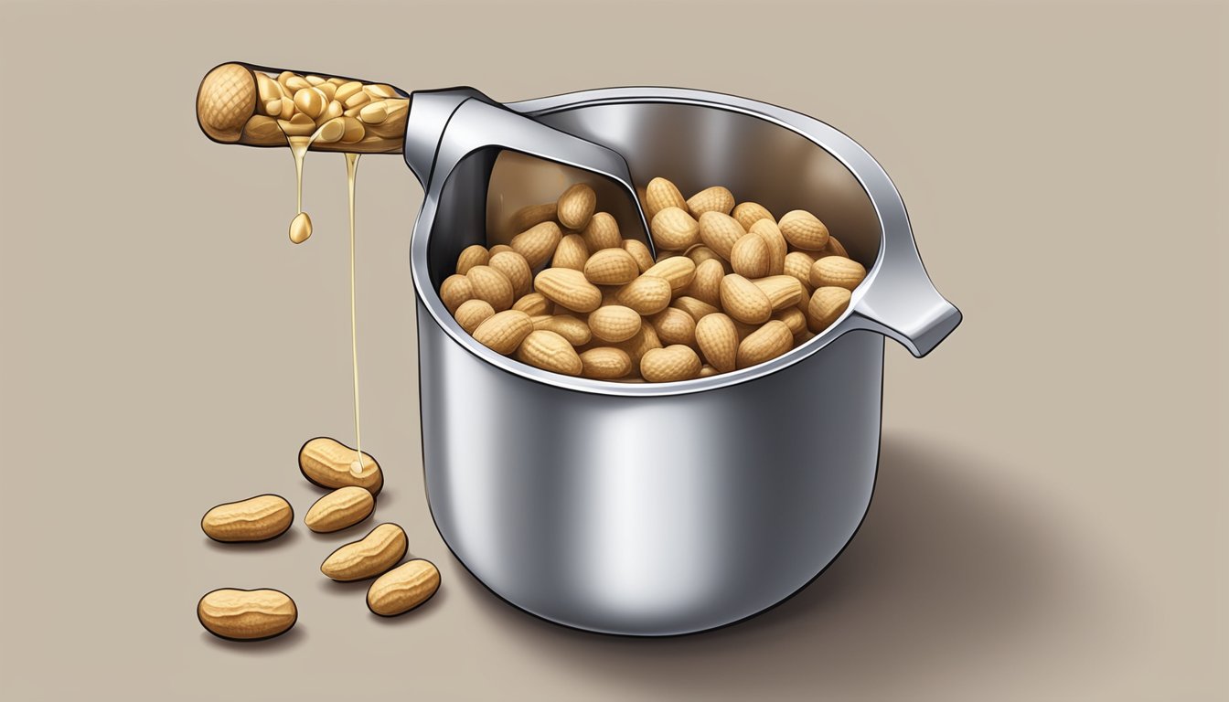 A pound of peanuts pouring into a measuring cup