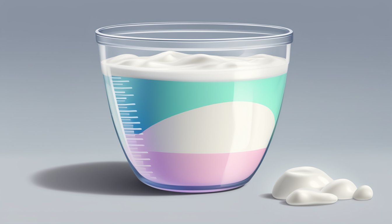 A measuring cup filled with yogurt, with a clear indication of the volume in ounces