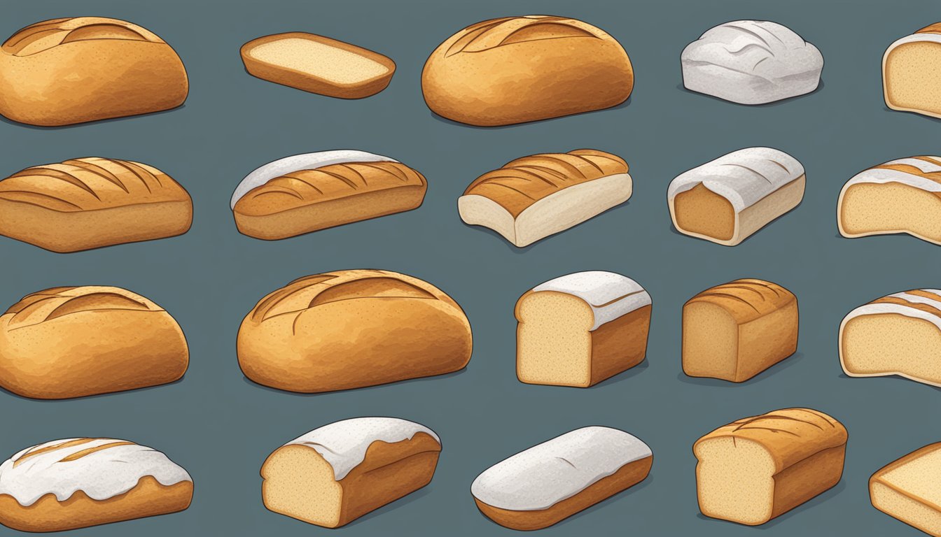 A loaf of bread sliced into pieces, each labeled with its weight in ounces