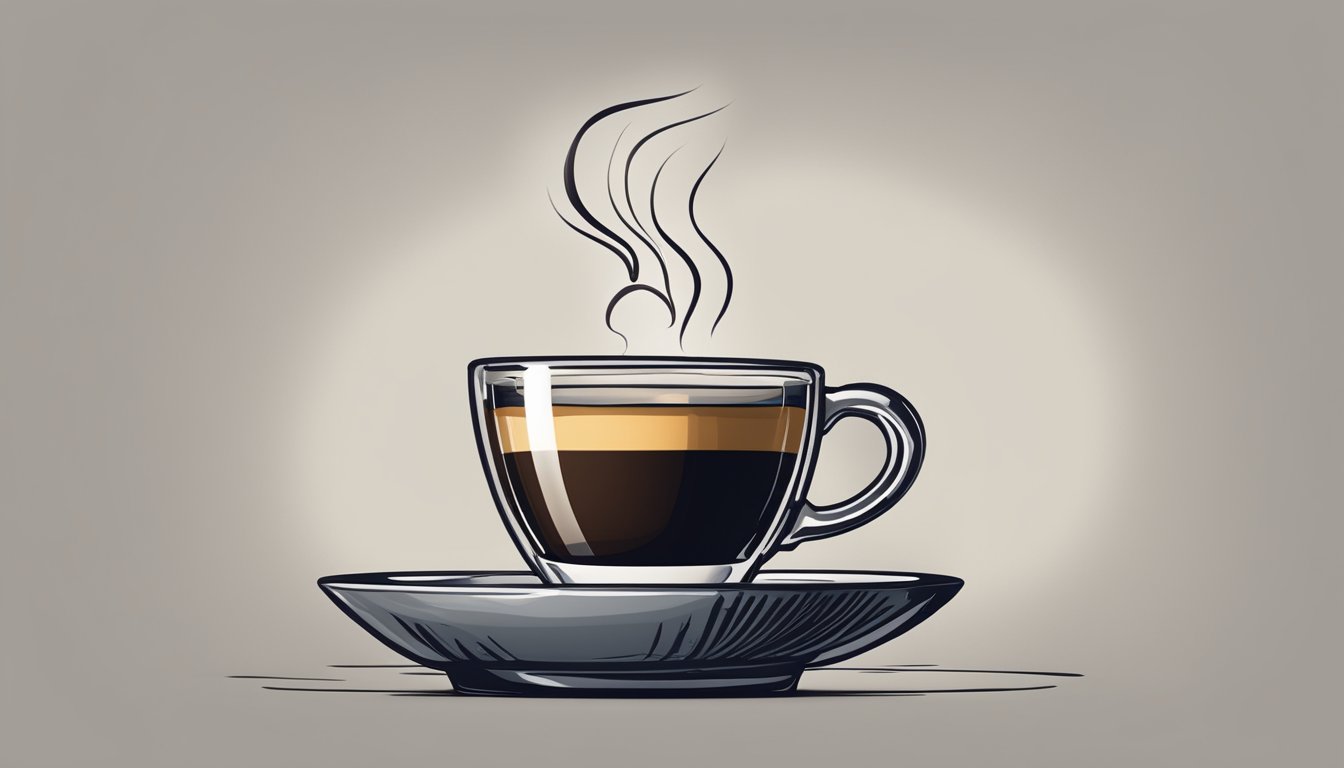 A small espresso cup filled with a single shot of espresso, steam rising from the dark liquid