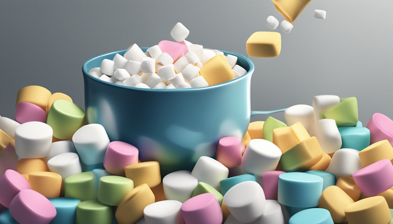 A pound of marshmallows pouring into a measuring cup