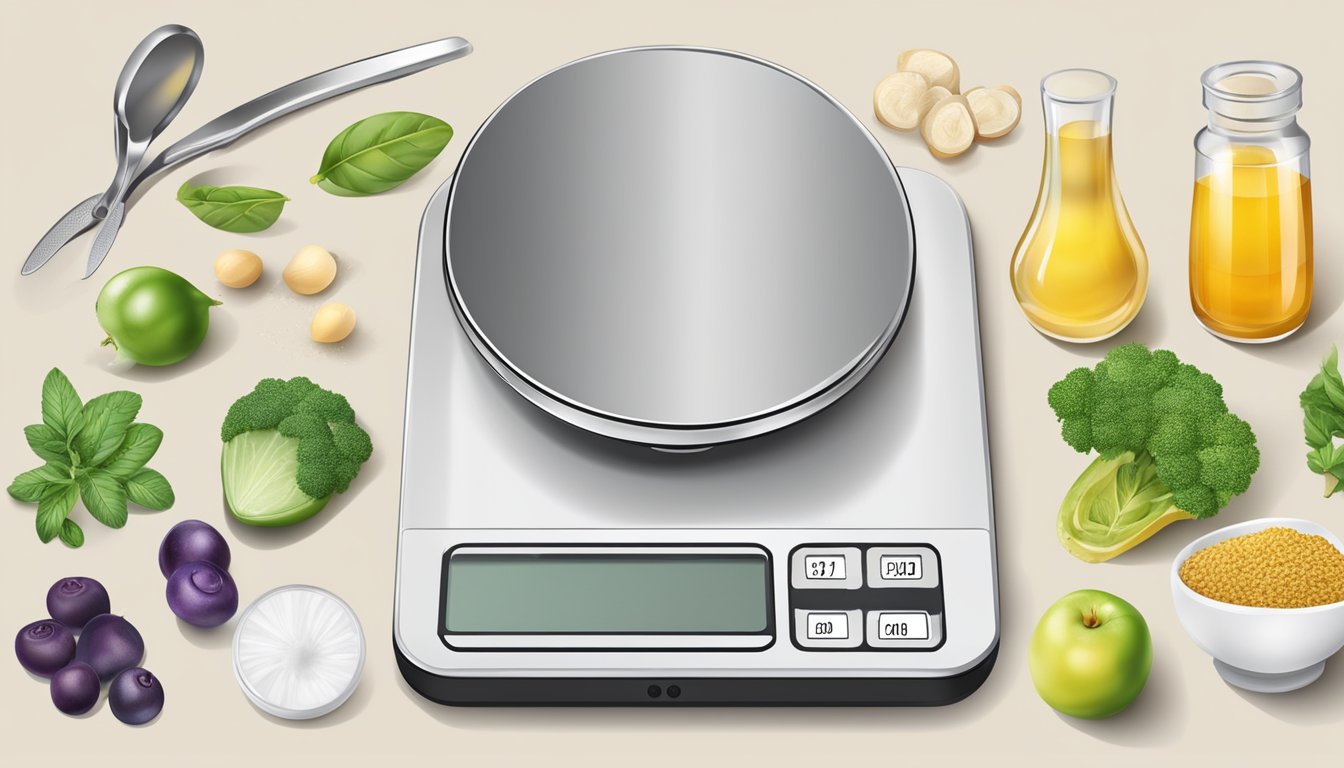 A digital scale with various ingredients in grams