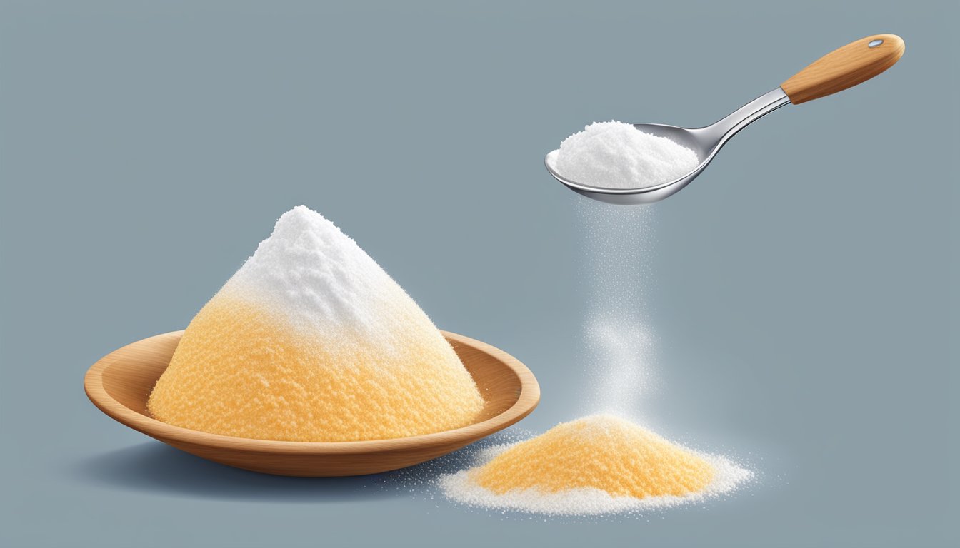 A pound of baking soda pouring into a measuring spoon