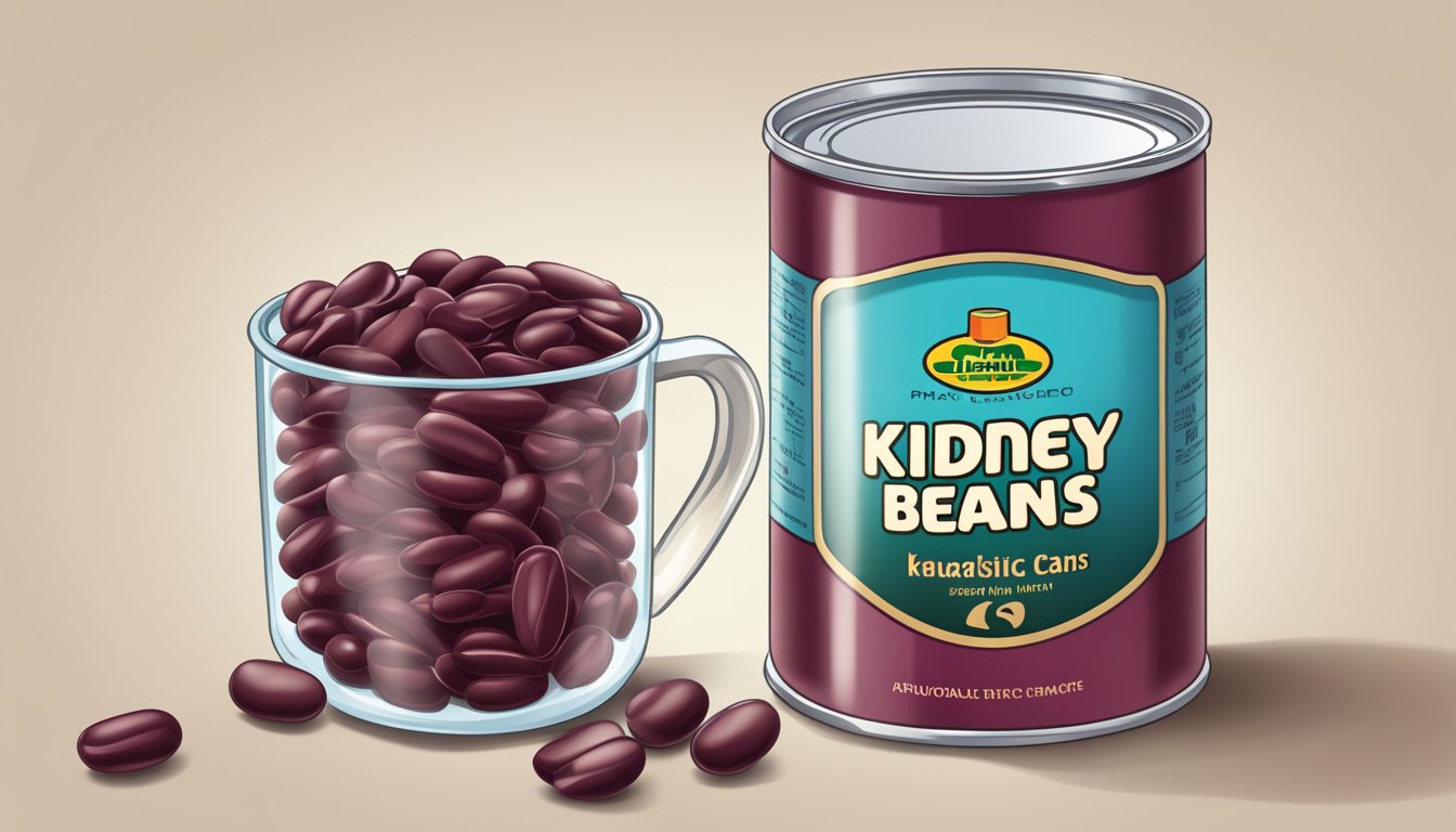 A can of kidney beans next to a measuring cup showing 15 ounces