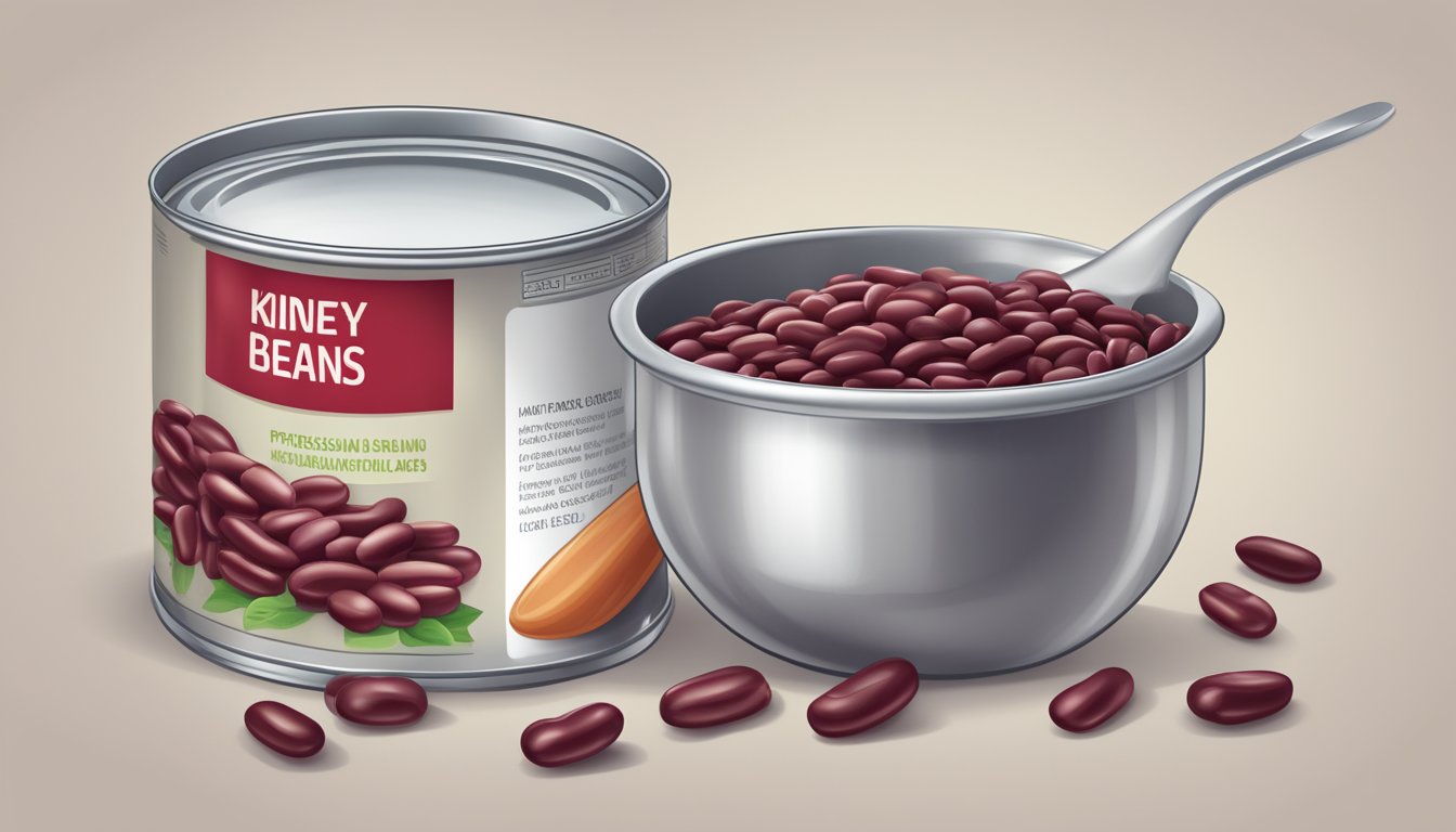 A can of kidney beans, opened and poured into a measuring cup, with the label visible