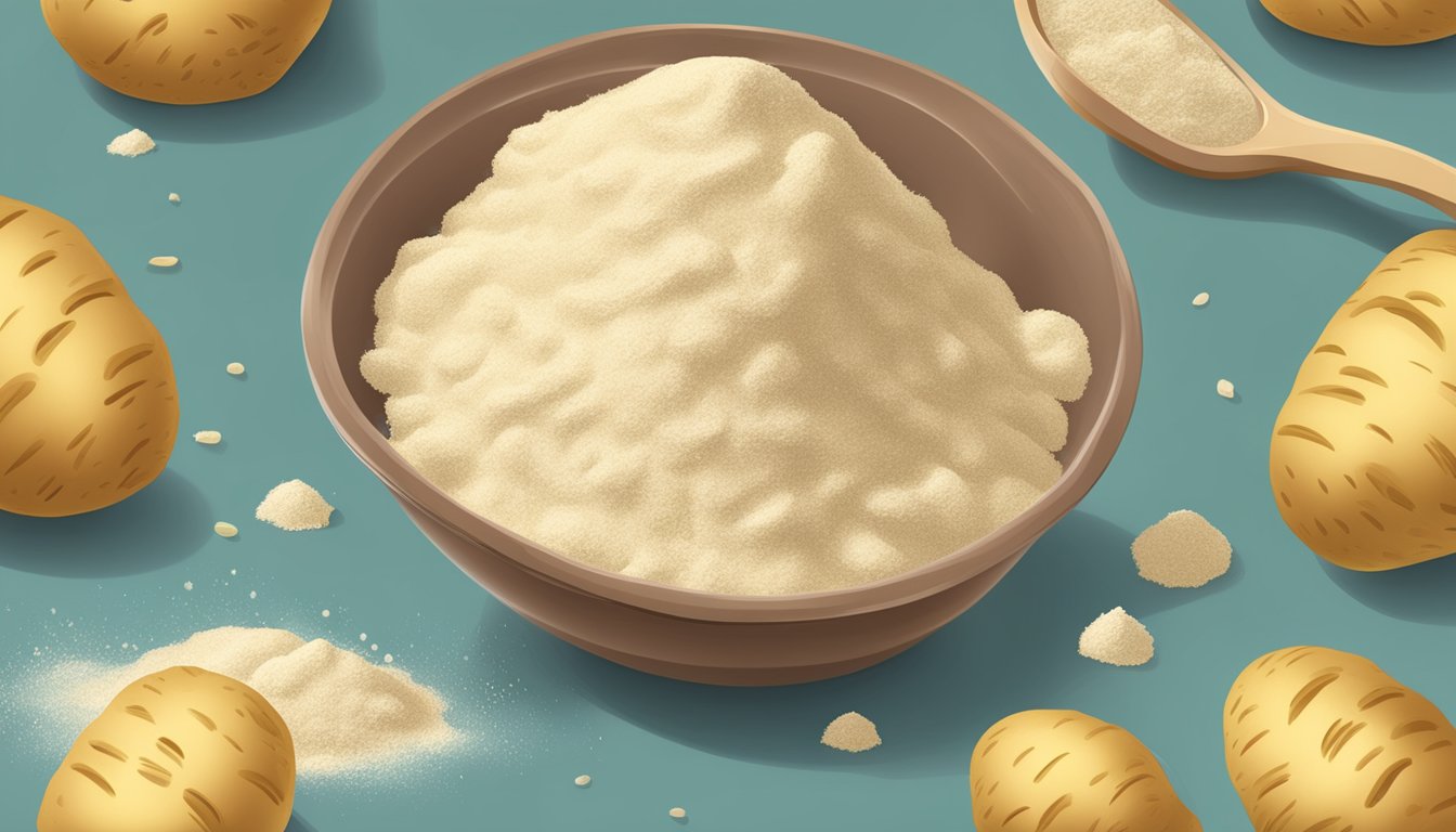 A pound of potato flour being measured with tablespoons