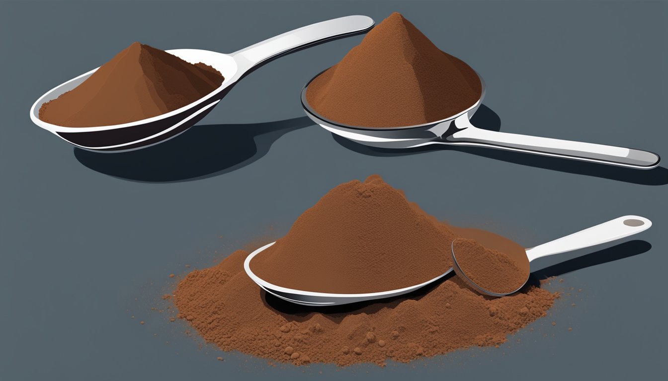 A pound of cocoa powder next to a measuring spoon with tablespoons marked