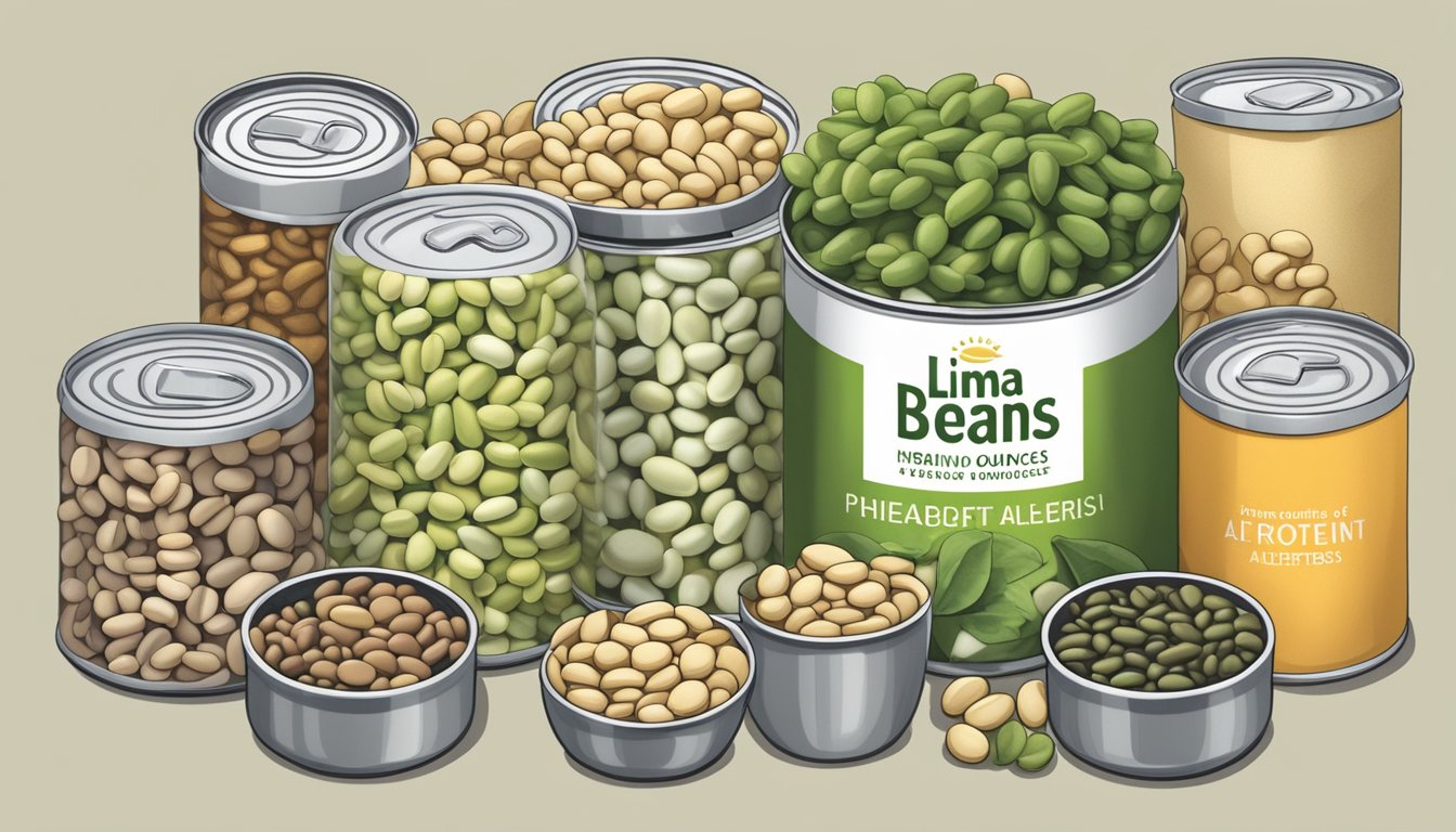 A can of lima beans, labeled with the weight in ounces, surrounded by other varieties of beans and alternative sources of protein