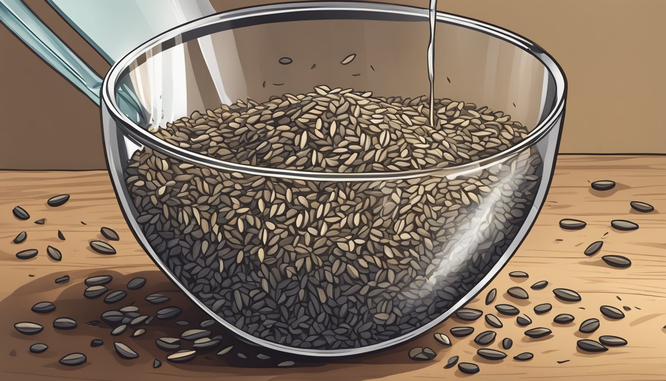 A pound of wild rice pouring into a measuring cup, spilling over