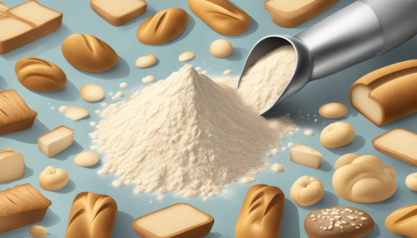 A pound of bread flour pouring into a pile of tablespoons