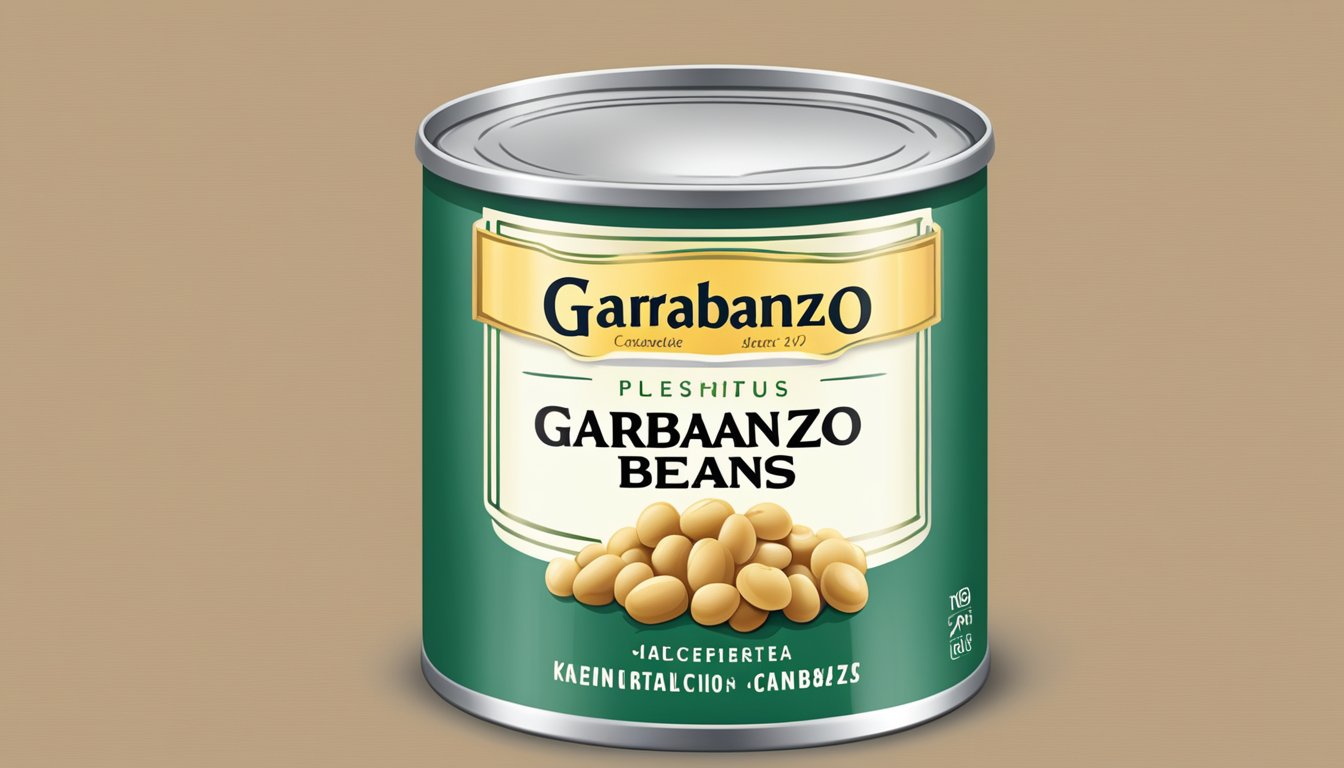 A can of garbanzo beans with a label indicating its size in ounces